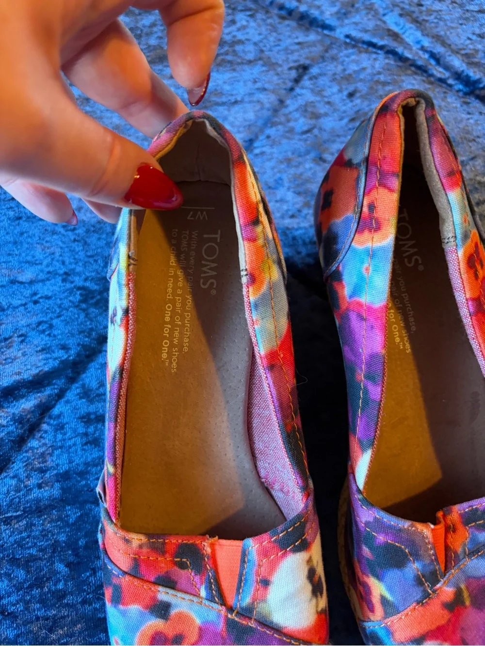 Toms Multicolor Floral Canvas Wedge Espadrilles - Purple, Pink, Blue